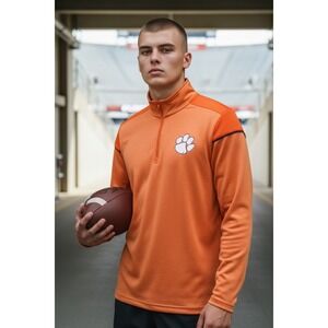 Champion Men Orange Clemson Tigers Paw Logo 1/4 Zip Pullover Athletic Shirt M